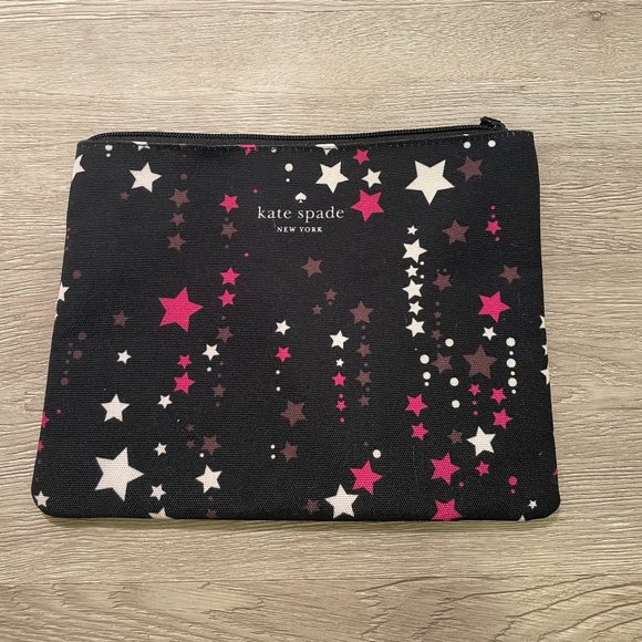 Kate Spade Large Canvas Cosmetic Zip Twinkle Star Pouch in Black Pink Multi - Picture 2 of 6